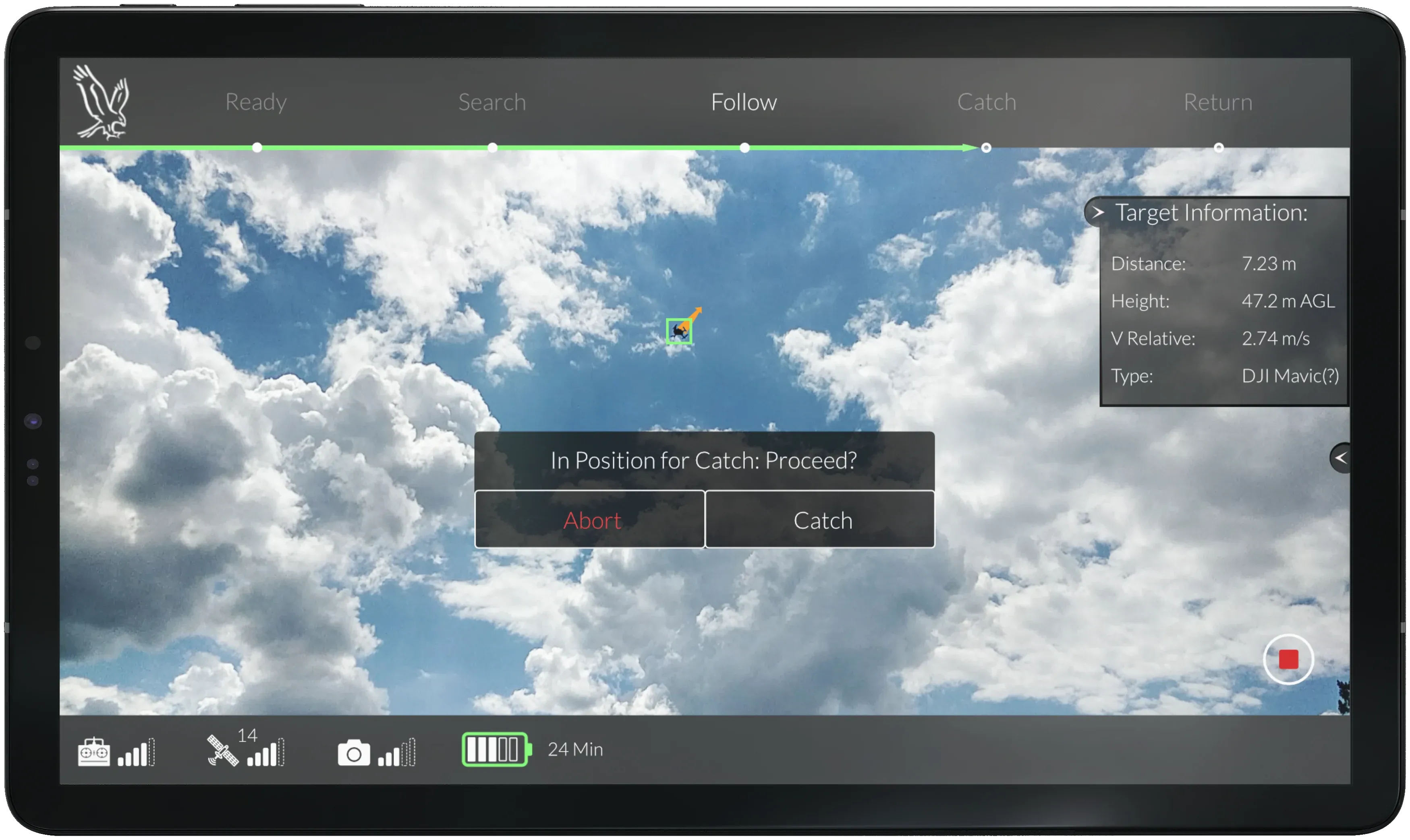 DroGone operator interface showing live tracking of a target drone